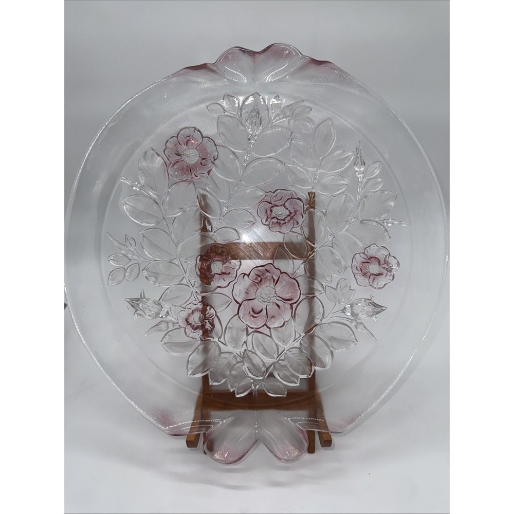 VTG‎ Mikasa Rosella Pink Floral serving Cake Plate Large Glass Platter Tray 14"